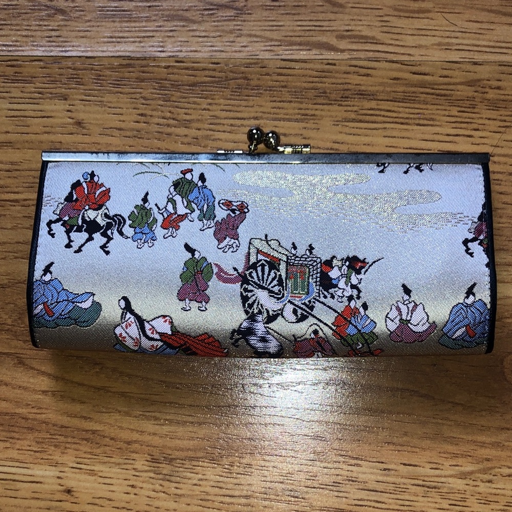 Japanese Silk-Patterned Clutch Wallet Gold